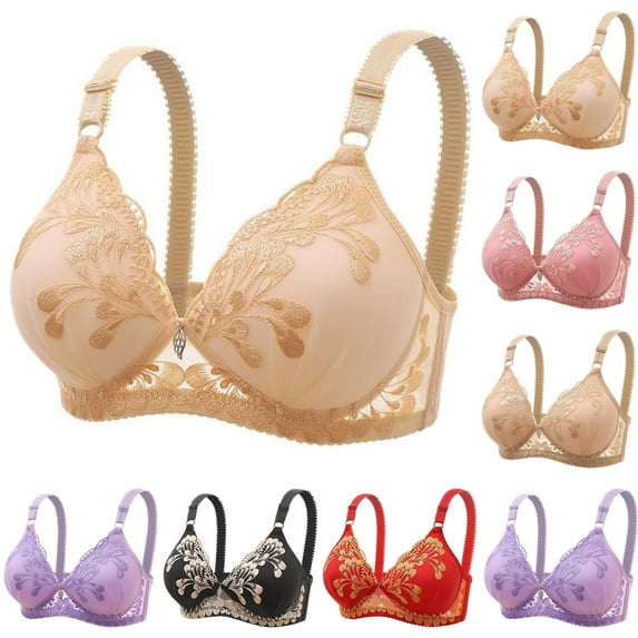 Bras for Women Plus Size Front Closure Full Coverage No Underwire Bras for Seniors Comfort Wireless Front Close Push up Bras with Back Support Lace Sleeping Everyday Bras