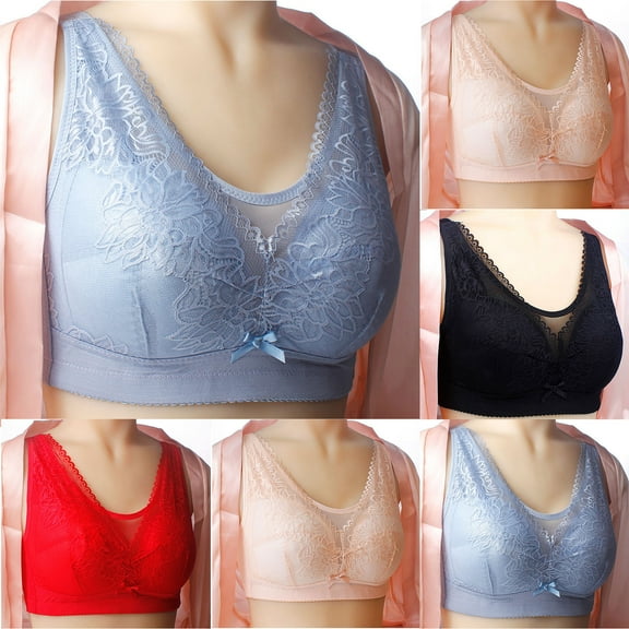 Bras for Women Plus Size Front Closure Full Coverage No Underwire Bras for Seniors Comfort Wireless Front Close Push up Bras with Back Support Lace Sleeping Everyday Bras
