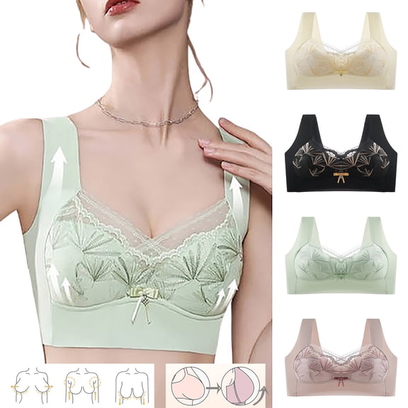 Bras for Women Plus Size Front Closure Full Coverage No Underwire Bras for Seniors Comfort Wireless Front Close Push up Bras with Back Support Lace Sleeping Everyday Bras