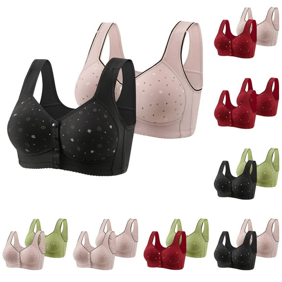 Bras for Women Plus Size Front Closure Full Coverage No Underwire Bras for Seniors Comfort Wireless Front Close Push up Bras with Back Support Lace Sleeping Everyday Bras