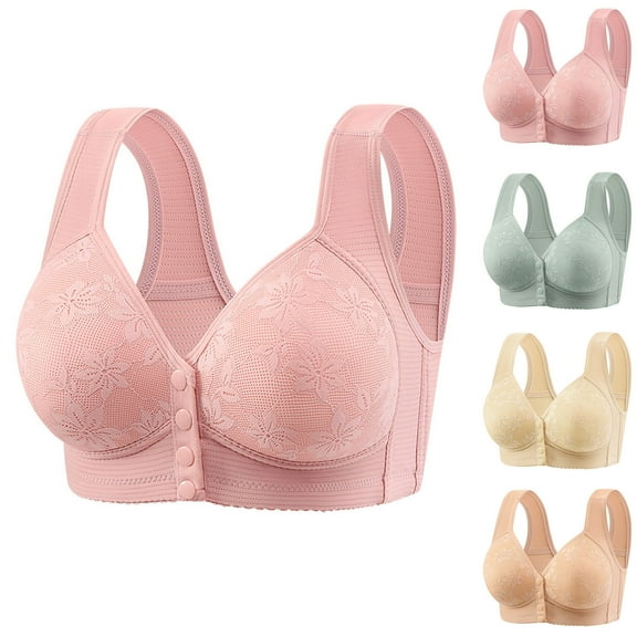 Bras for Women Plus Size Front Closure Full Coverage No Underwire Bras for Seniors Comfort Wireless Front Close Push up Bras with Back Support Lace Sleeping Everyday Bras