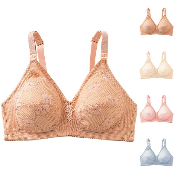 Bras for Women Plus Size Front Closure Full Coverage No Underwire Bras for Seniors Comfort Wireless Front Close Push up Bras with Back Support Lace Sleeping Everyday Bras