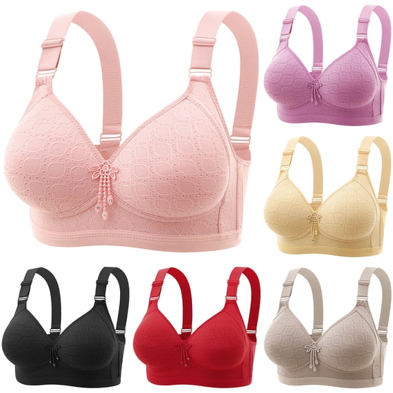 Bras for Women Plus Size Front Closure Full Coverage No Underwire Bras for Seniors Comfort Wireless Front Close Push up Bras with Back Support Lace Sleeping Everyday Bras