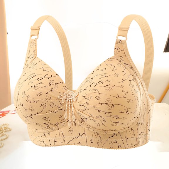 Bras for Women Plus Size, Full Coverage Coolcomfort T Shirt Unlined Bra Non Steel Hoop Gathered Middle Button Breastfeeding Breathable Elastic Underwear Daily Bra