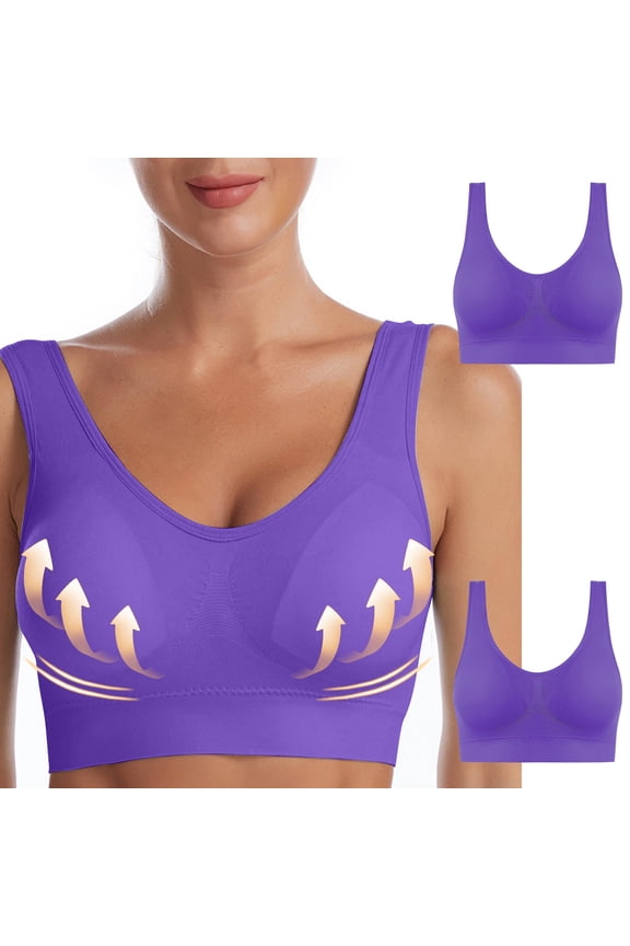 Bras for Women Plus Size,Wirefree Padded Bra Push Up,2PC Ladies Traceless Comfortable No Steel Ring Breathable Gathering Bra Underwear,Women's T-Shirt Bras