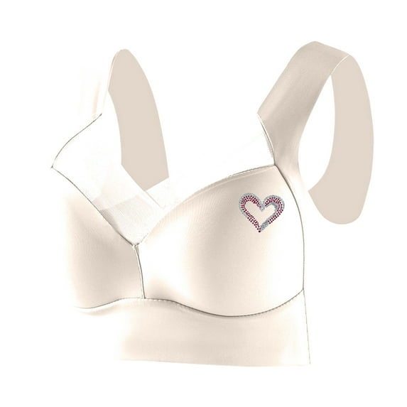 Bras, Women'S Plus Size Wireless Vest-Style Thin Adjustable Support Bra With Side Cinching & Accessory Breast Gathering, Comfort Everyday Wear, Heart Embroidery Bras Padded (48, White) ZMTing