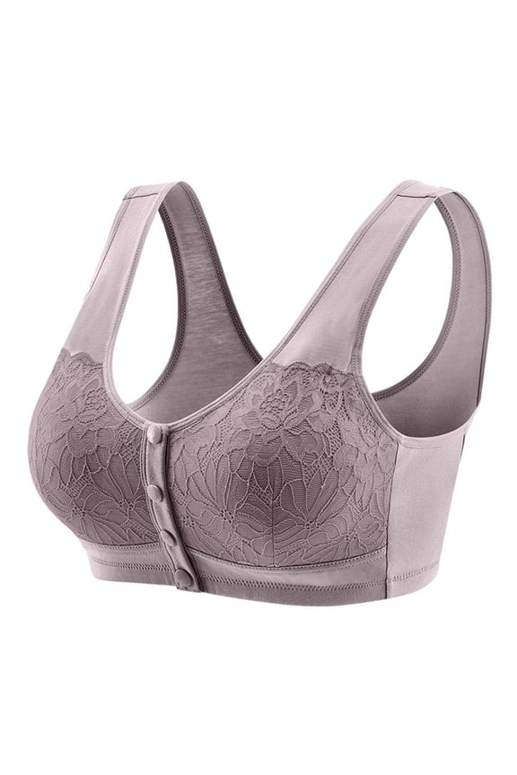 Bras, Women'S Wireless Plus Size Floral Lace Front Closure Bralette, Wide Supportive Straps Soft Cup Everyday Bra, Casual Comfort Underwear Cotton Bras Align Tank Top Underwear (36, Light Purple)