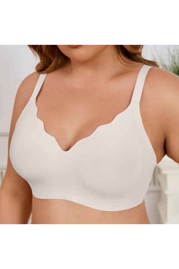 Bras, Women'S Wireless Seamless Comfort Minimizer & Push Up Bralette, Scalloped Neckline Soft Support Everyday Full Coverage Bra Wool For Women Bras White Best Bras Sport (32, White) ZMTing