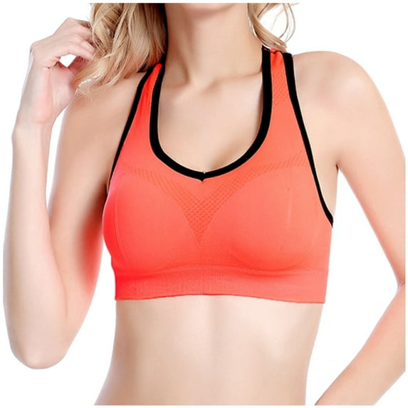 Bras for Women Seamless Stretch Sport Bra Padded Bralettes Tank Tops Workout Gym Yoga Vest V-Neck Full-Coverage Bra Feature Hook and Eye Closure T-Shirt Bra Style Y-460 , Orange XL