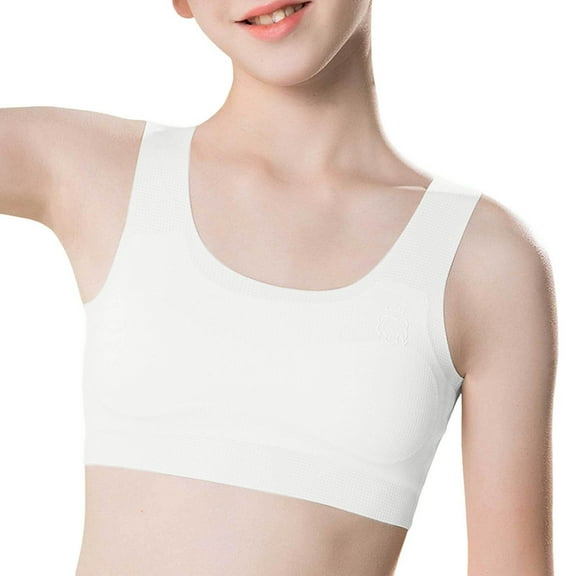 Bras for Women,Seamless Training Bra For Growing Girls Soft Comfort Wirefree Bralette Teens Tweens Breathable Lightweight Youth Activities Camisole,Sports Bras for Women,White,M