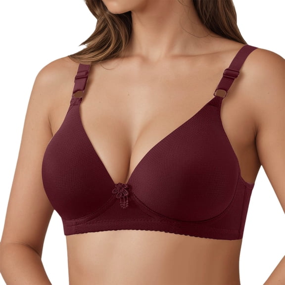 Bras for Women,Soft Breathable Wireless T-Shirt Bra For Everyday Comfort With Lightweight Support And Full Side Coverage,Sports Bras for Women,Wine,40