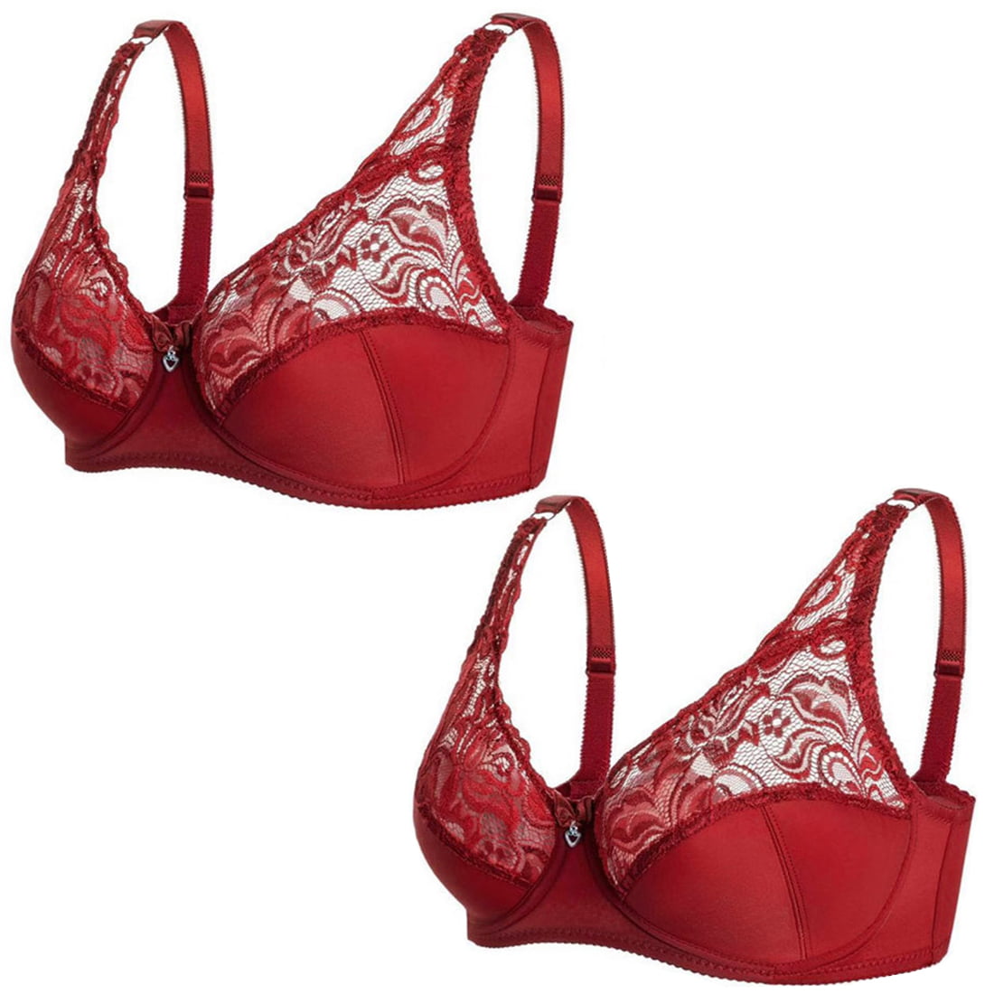 Bras for Women Support and Lift Big Breast - Embroidery Floral Lace 3/4  Cups Non-Padded Plus Size Push up Full-Coverage Wirefree Bra,for Everyday  Wear(2-Packs) 