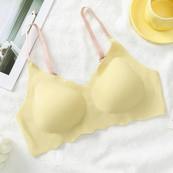 Bras for Women Supportive Wireless Push Up Bra Ndbuld Women's Solid Color Backless Sexy Seamless Push-Up Beautiful Back Underwear Everyday Bras Yellow S