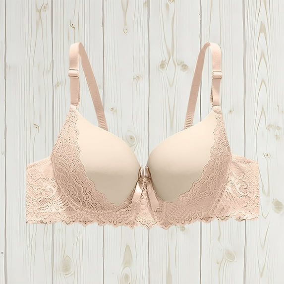 Bras for Women Supportive Wireless Push Up Bra Ndbuld Women's Solid Color Backless Sexy Seamless Push-Up U-Shaped Beautiful Back Underwear Everyday Bras Beige S
