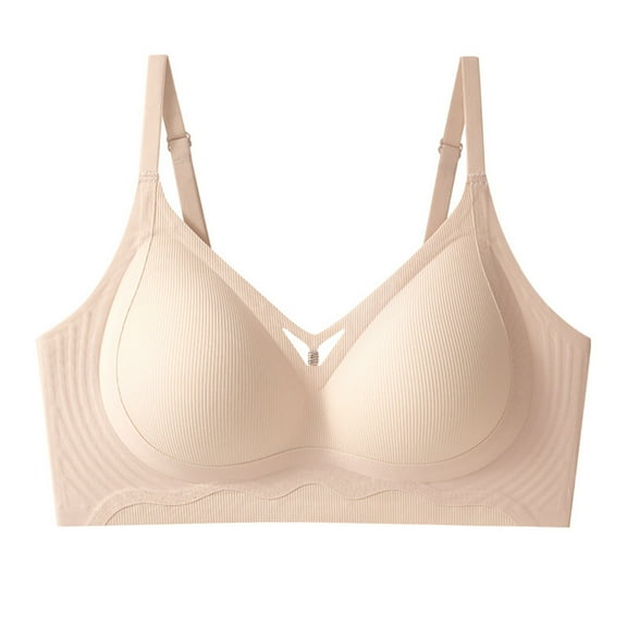 Bras for Women Supportive Wireless Push Up Bra Ndbuld Women's Solid Color Backless Sexy Seamless Push-Up U-Shaped Beautiful Back Underwear Everyday Bras Khaki XXL
