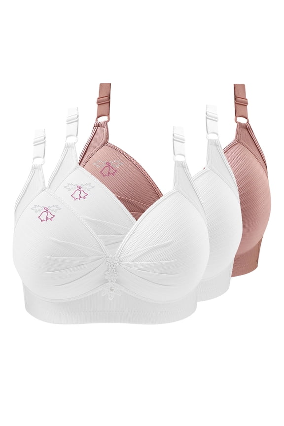 Bras for Women No Underwire Comfort Wireless Seamless Bra Ndbuld 3PC Woman's Printing Gathered Together Large Size Daily Bra Underwear No Rims Pink,3XL