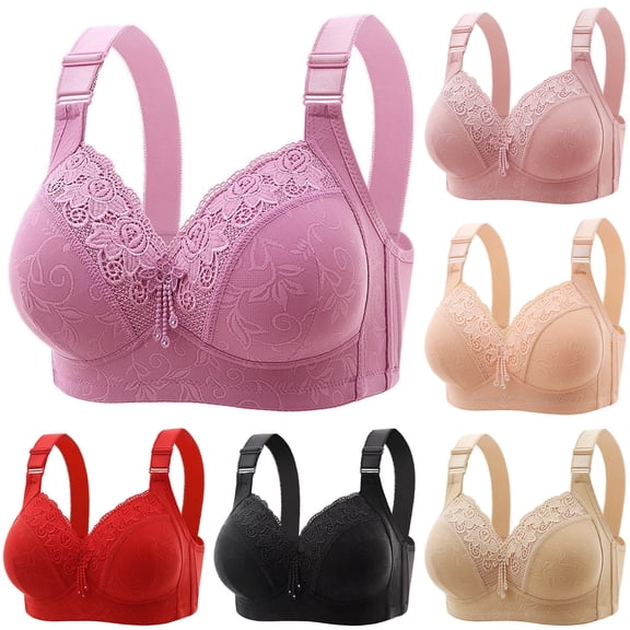 Bras for Women No Underwire, Plus Size Lingerie with Adjustable Wide Straps, Full Coverage Lace Lifting Bra, Side Smoothing Support Comfort Bra, 1-Pack
