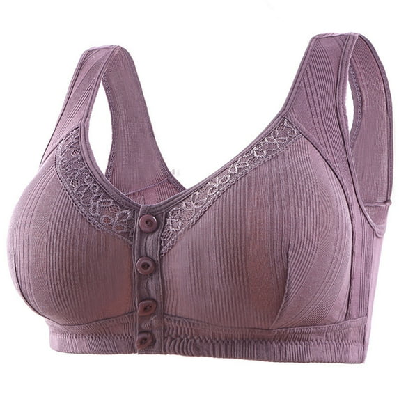Bras for Women No Underwire Push up Wireless Cotton Bras for Older Women Front Closure High Support No Underwire Full Coverage Push up Bras Front Snaps Seniors Lace Everyday Bras Purple 36