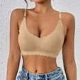 thumbnail image 1 of Bras for Women No Underwire V Neck Scalloped Wireless Push Up Bra Ndbuld Women's Solid Color Backless Sexy Seamless Push-Up Beautiful Back Underwear Everyday Bras Beige S, 1 of 5