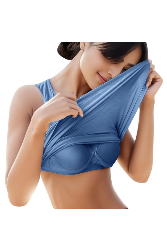 Bras for Women,Upgraded Seamless Camisole Undershirt for Women Built-in Removable Bra Pads Sleeveless Soft Innerwear Summer,Sports Bras for Women,Blue,M