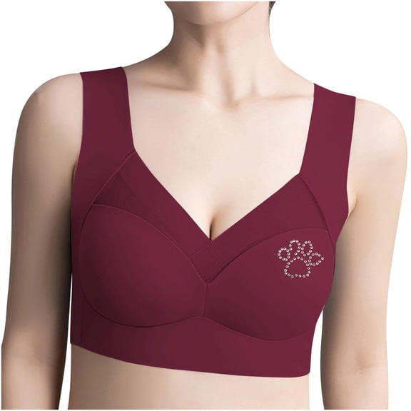 Bras for Women Wireless Push Up Soft Support Bra Wireless Bras for Women Ndbuld Women's Strapless Lace Underwear With Thin Side Collection And Daily Bra Wine L