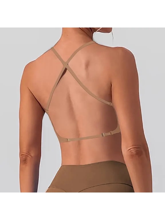 Bras for Women qinhaie Summer Big U Backless Sports Bra, Deep V Neck Wireless Bra, Spaghetti Strap Support Bra, Lightweight Breathable Everyday Wear Coffee Bra