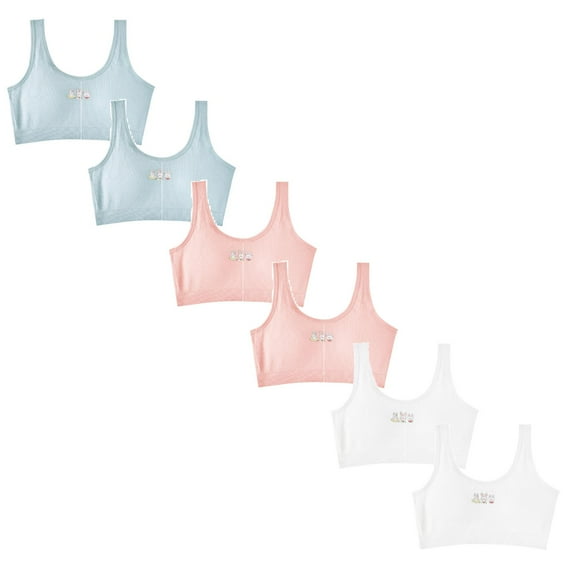 Bras for Girls With Pads for Teens Racerback Straps & Soft Elastic Cotton & Spandex 10 to 16 Years Girls Seamless Training Bras Underclothe 6Pcs