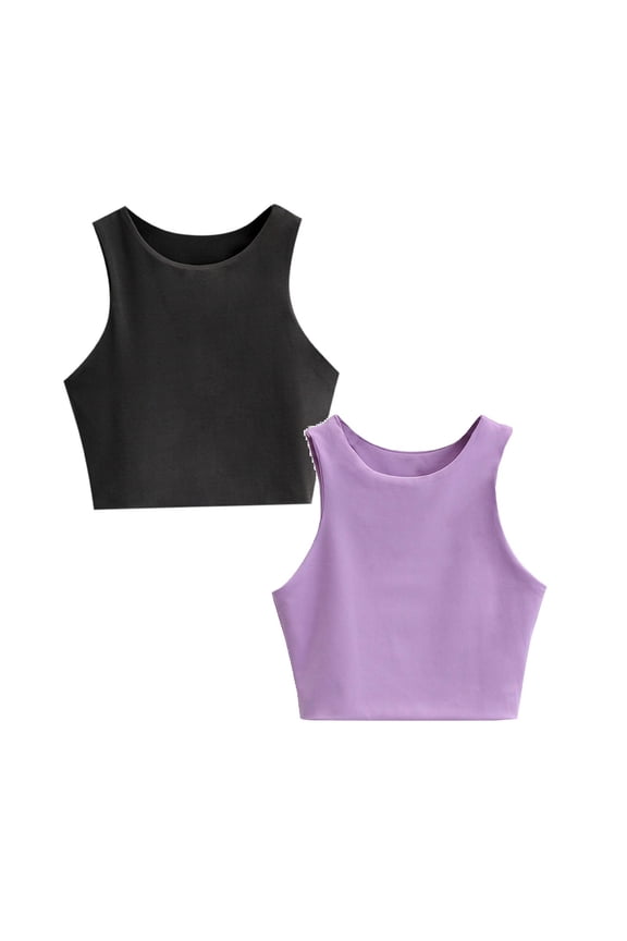 Bras for Girls Xxl Girl’S Sleeveless Crop Tops Double Layer Scoop Neck Cropped Tank Top,S