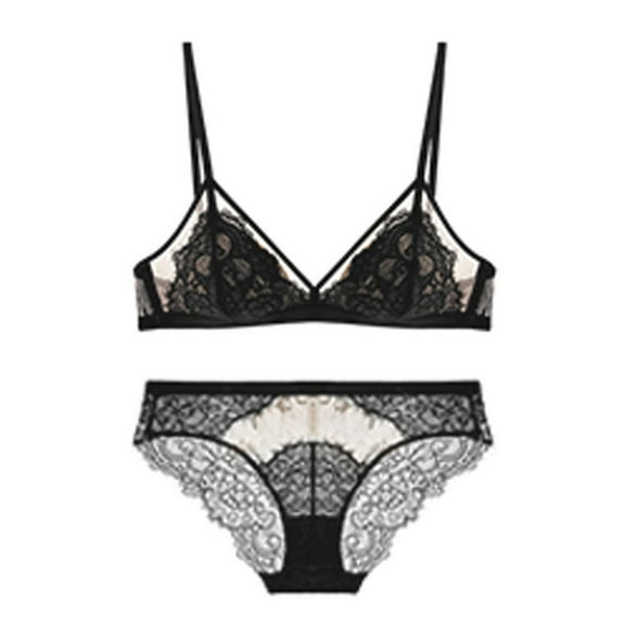 Bras for Lady Comfy Seamless Bra Women Lace Bras with Briefs Underwear Set Wireless Athletic Bras Black L