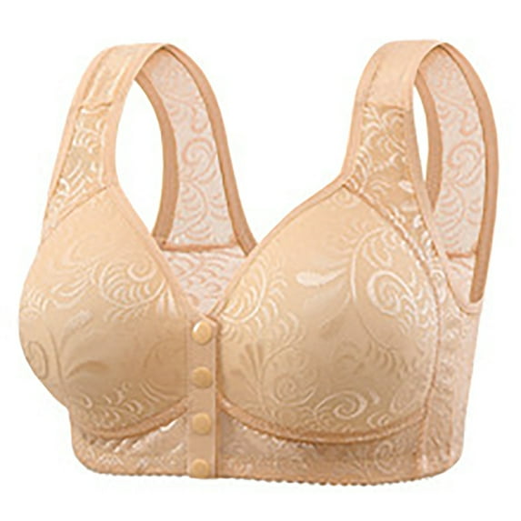 Bras for Old Women No Underwire Front Closure Comfortable Wide Straps Senior Wireless Snap Closing Bra