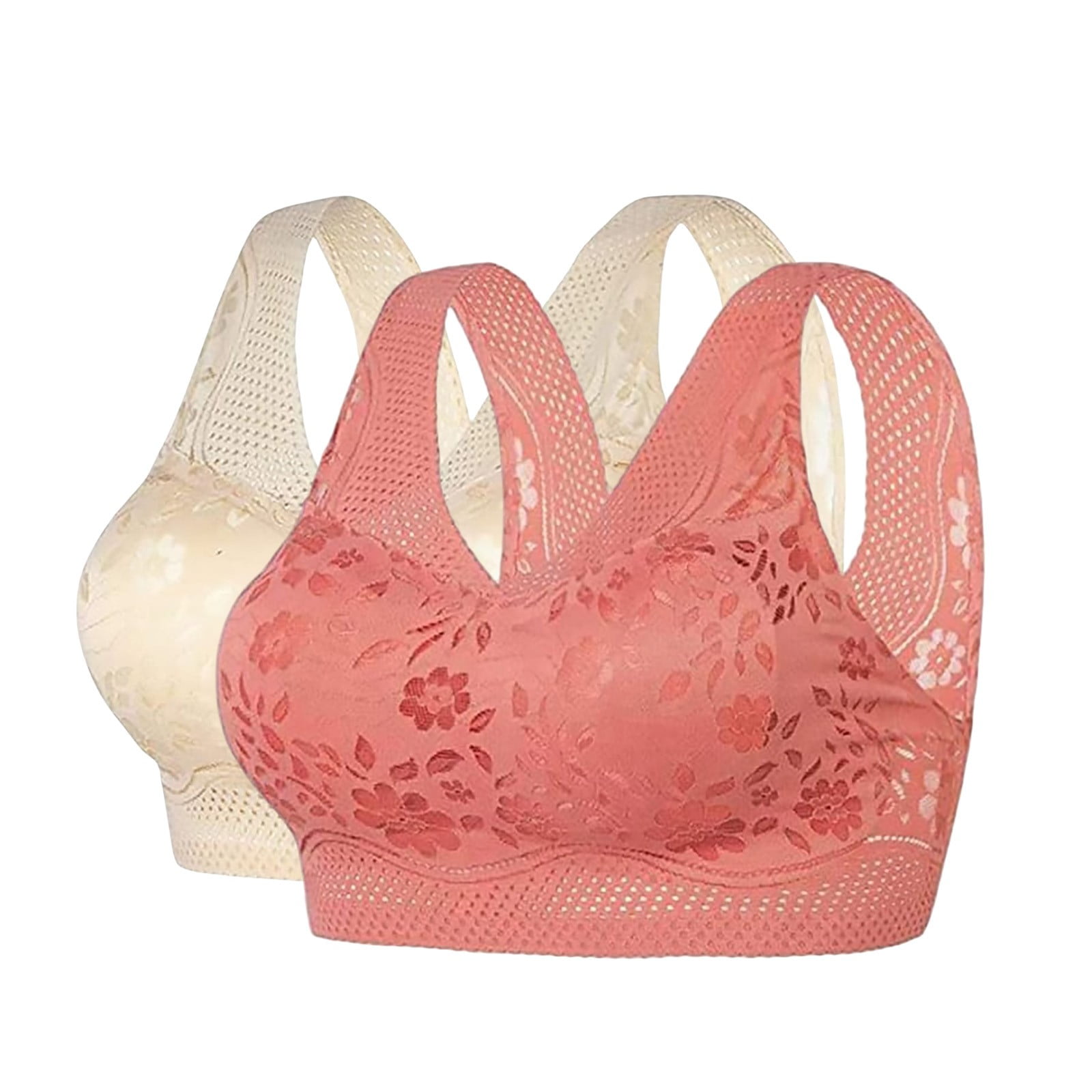 2PCS Women's Seamless Wireless Bras - Ribbed Push Up, Full Coverage, Adjustable Straps, Plus Size Available