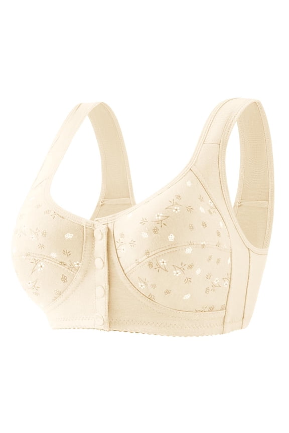 Bras for Older Women, Comfortable Convenient Front Close Button Bras for Older Women No Underwire Beige 36