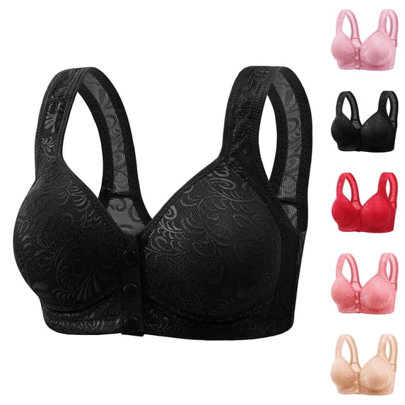 Bras for Older Women Front Closure Lace Wide Strap Comfortable Wireless Bralettes Everyday Bra