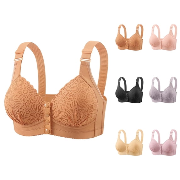 Bras for Older Women Front Closure Wide Strap Racerback Push Up Anti Sagging Wireless Bralettes Everyday Bra