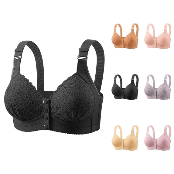 Bras for Older Women Front Closure Wide Strap Racerback Push Up Anti Sagging Wireless Bralettes Everyday Bra