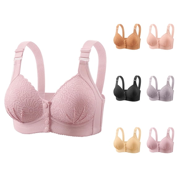 Bras for Older Women Front Closure Wide Strap Racerback Push Up Anti Sagging Wireless Bralettes Everyday Bra