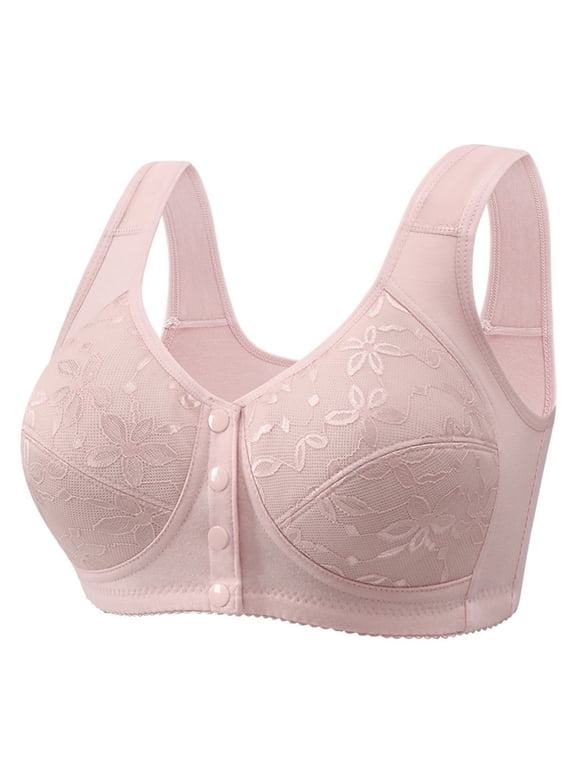 Bras for Older Women No Underwire Front Closure Comfort Senior Wireless Snap Closing Bra,Pink,Bust:29"