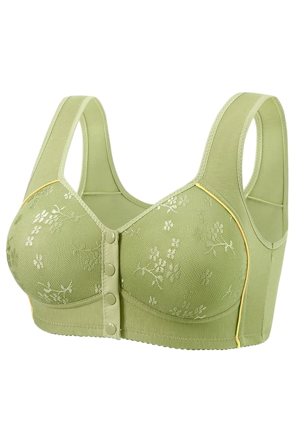 Bras for Older Women No Underwire Front Closure Comfortable Senior Wireless Snap Closing Bra Green 3XL