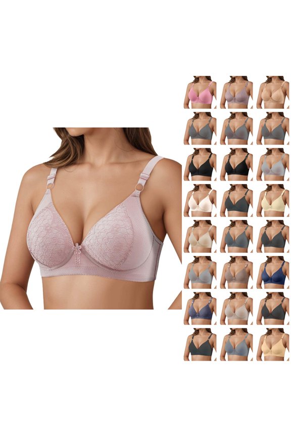 Bras for Older Women Plus Size Deep V Neck Jacquard Thin Cup Wireless Push Up Bralette Everyday Bra