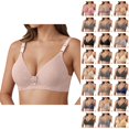 thumbnail image 1 of Bras for Older Women Plus Size Deep V Neck Jacquard Thin Cup Wireless Push Up Bralette Everyday Bra, 1 of 5