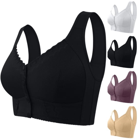 Bras for Older Women Plus Size No Underwire Full Coverage Breathable Brassaiere Front Closure Padded Bralettes Everyday 03# Black 44