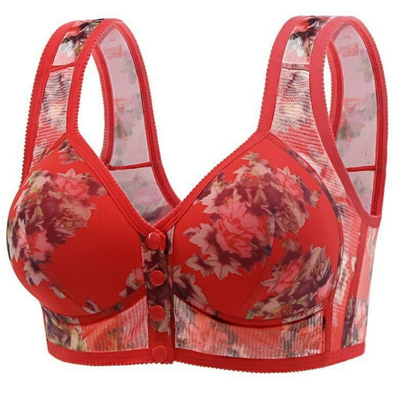 Bras for Older Women Push up Breathable Front Closure Daisy Bras Full Support No Underwire Plus Size Everyday Bra