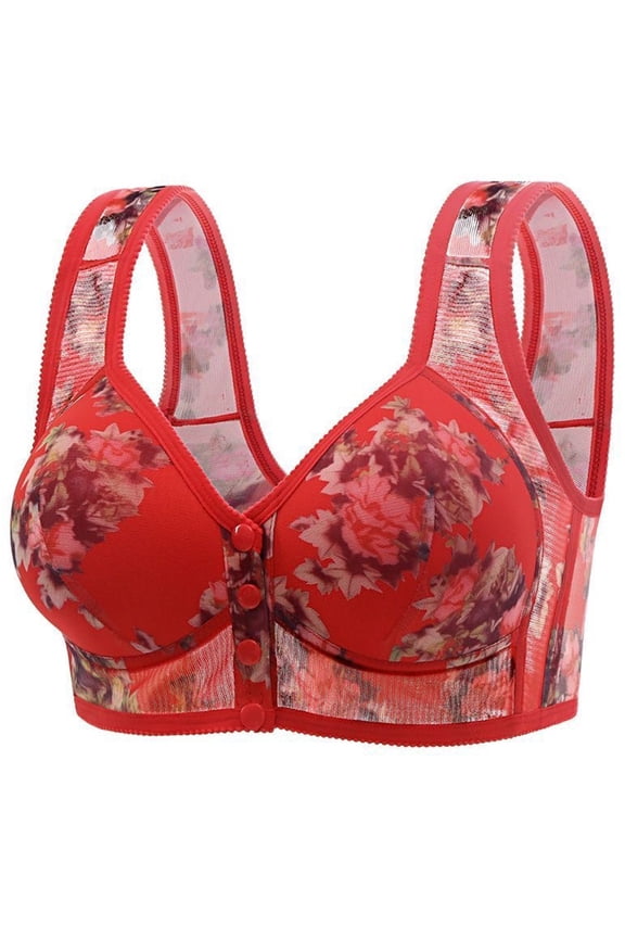 Bras for Older Women Push up Breathable Front Closure Daisy Bras Full Support No Underwire Plus Size Everyday Bra
