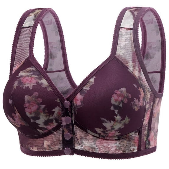 Bras for Older Women Push up Breathable Front Closure Daisy Bras Full Support No Underwire Plus Size Everyday Bra