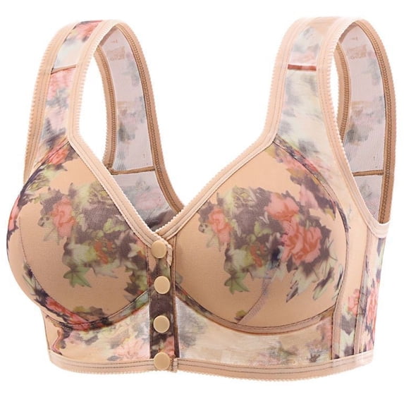 Bras for Older Women Push up Breathable Front Closure Daisy Bras Full Support No Underwire Plus Size Everyday Bra