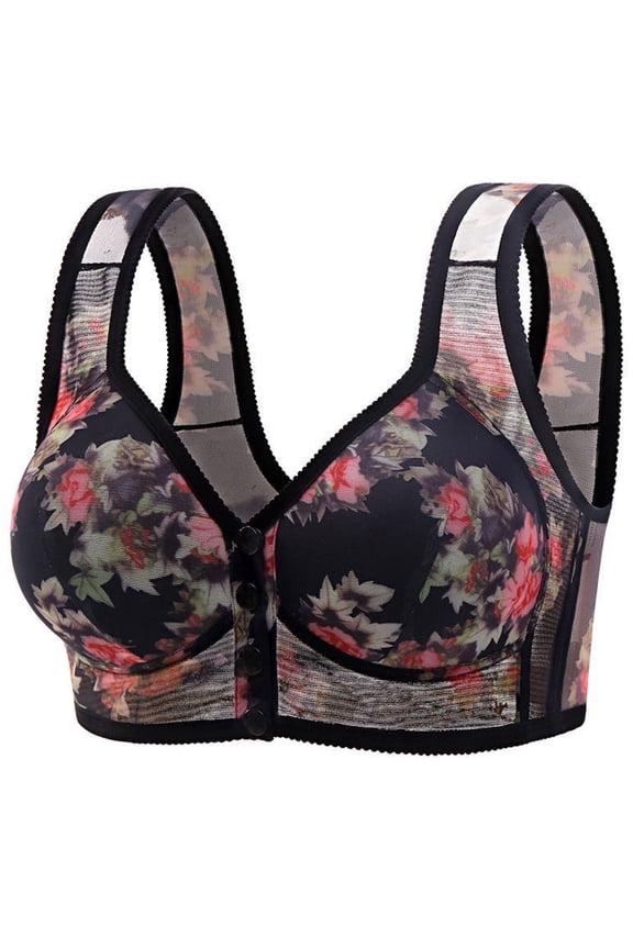 Bras for Older Women Push up Breathable Front Closure Daisy Bras Full Support No Underwire Plus Size Everyday Bra