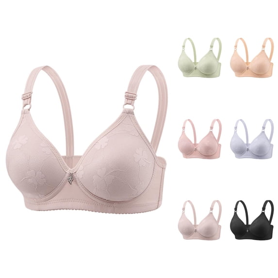 Bras for Older Women Summer V Neck Floral Jacquard Wireless Push Up Bralettes Comfortable Everyday Bra