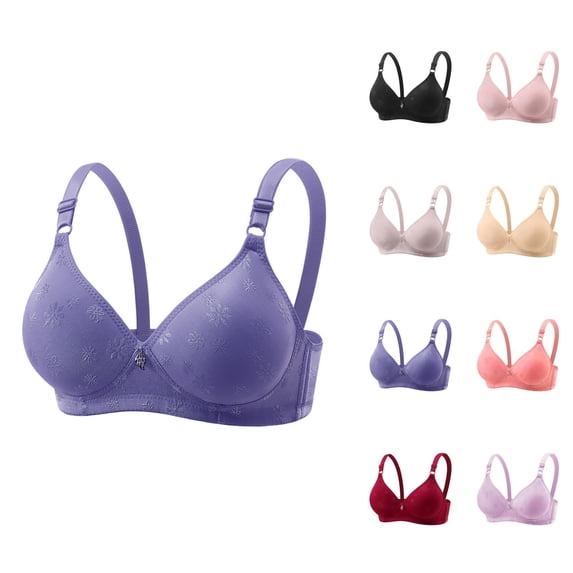 Bras for Older Women Summer V Neck Jacquard No Underwire Push Up Bralettes Comfortable Everyday Bra