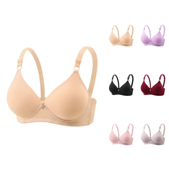 Bras for Older Women Summer V Neck Soft Knit Wireless Push Up Bralettes Comfortable Everyday Bra