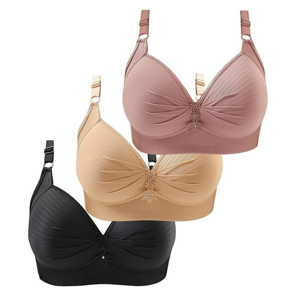 Bras for Older Women Wireless V Neck Buckle Comfort Breathable Push Up Bras